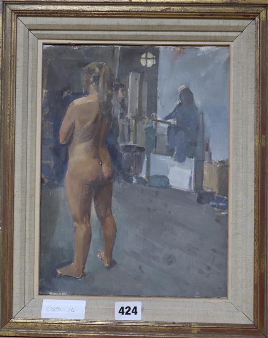 Paul Bagalglie, oil on canvas, The Life Room, label verso, 30 x 22cm